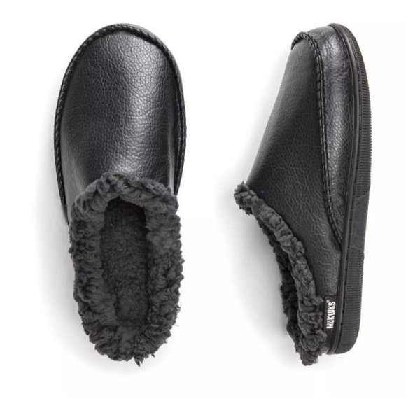 MUK LUKS Men's Faux Leather Clog Slippers Black Medium Size 10-11 New Ships Fast - Picture 2 of 7
